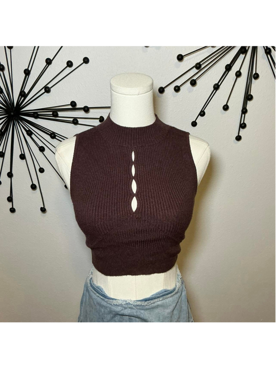 kendall-kylie Tops - Kendall & Kylie Brown Ribbed Cutout Crop Top XS
